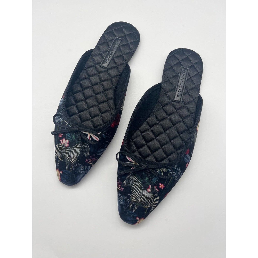 Banana Republic Pointy-Toe Slippers Zebra Watercolor Floral Print Sz 6.5 - 7.5